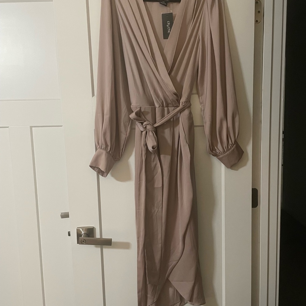 Champagne/Taupe Wrap Midi Dress